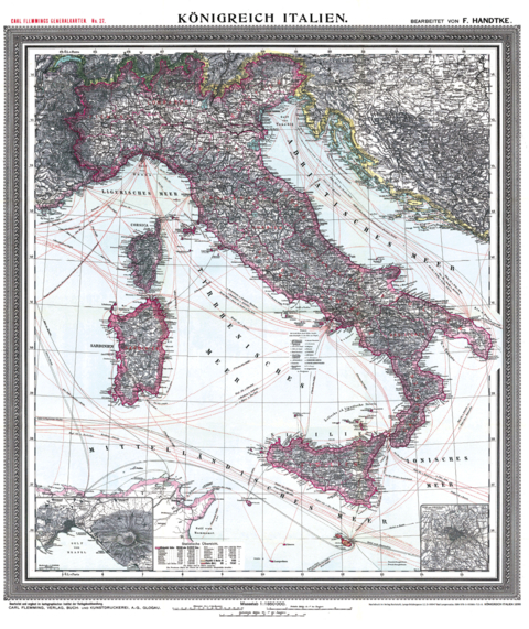 Historische Karte: KÖNIGREICH ITALIEN - 1890 [gerollt] - Friedrich Handtke