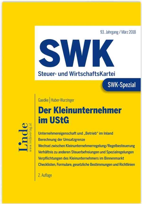 SWK-Spezial Der Kleinunternehmer im UStG - Gerhard Gaedke, Edith Huber-Wurzinger
