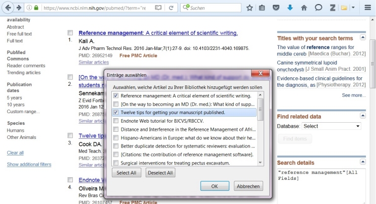 Zotero: Referenzen importieren - Browser