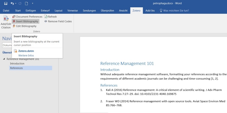 Zotero in Word: Literaturverzeichnis erstellen