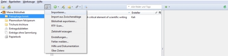 Zotero Standalone: Import-Optionen
