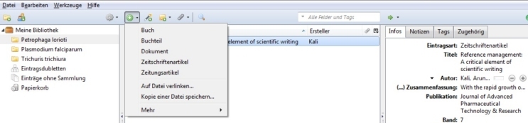 Zotero Standalone: Titel manuell anlegen