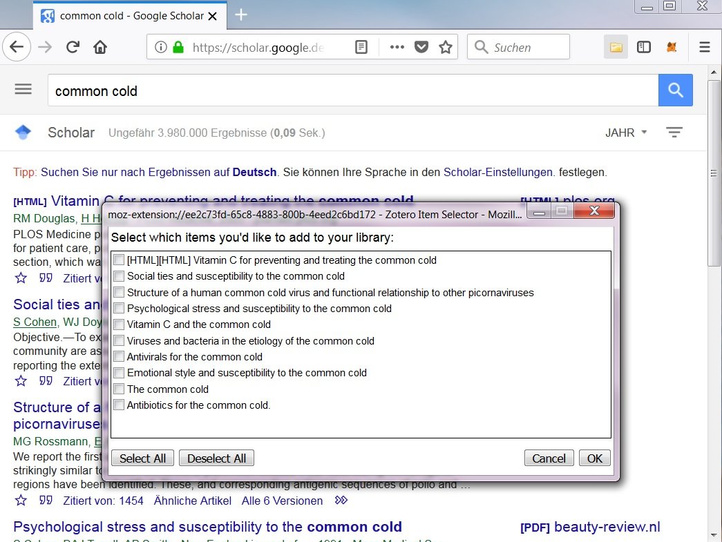 Zotero: Importiertoptionen