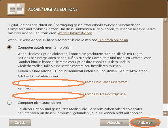 Authorisieren des PC/MAC mit der AdobeID