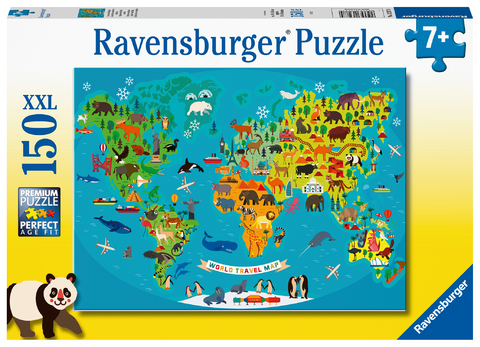 Ravensburger Kinderpuzzle - Tierische Weltkarte - 150 Teile Puzzle f&uuml;r Kinder ab 7 Jahren