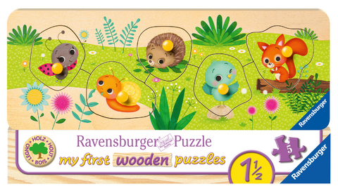 Ravensburger Kinderpuzzle - Tierkinder im Garten - 5 Teile Holzpuzzle f&uuml;r Kinder ab 1,5 Jahren