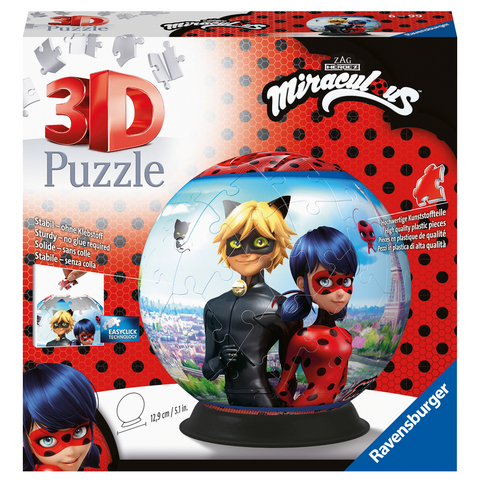 Ravensburger 3D Puzzle 11167 - Puzzle-Ball Miraculous - 72 Teile - Puzzle-Ball f&uuml;r Erwachsene und Kinder ab 6 Jahren