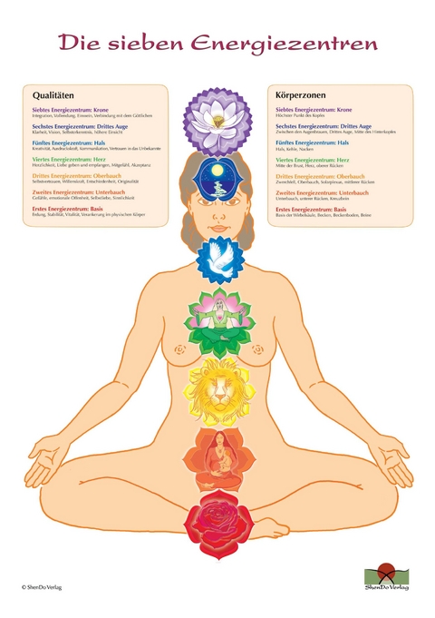 Die sieben Energiezentren und ihre &Ouml;ffnungspunkte Schaubild DIN A3 - Nirgun W. Loh, Sakina K. Sievers