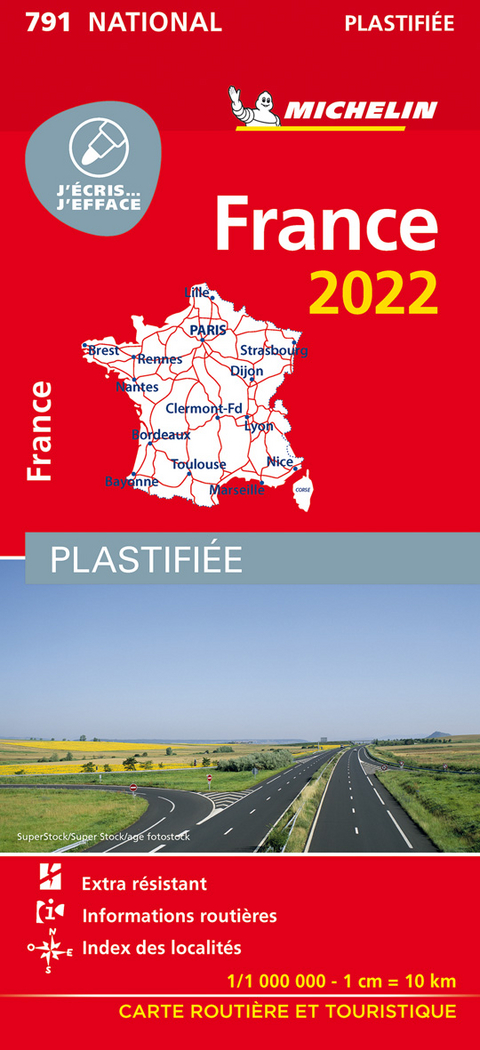 Michelin Frankreich 2022 (plastifiziert). Stra&Atilde;en- und Tourismuskarte 1:1.000.000
