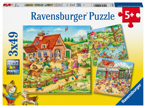 Ravensburger Kinderpuzzle - Ferien auf dem Land - 3x49 Teile Puzzle f&uuml;r Kinder ab 5 Jahren