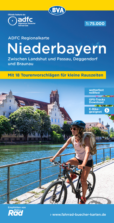 ADFC-Regionalkarte Niederbayern, 1:75.000, mit Tagestourenvorschl&auml;gen, rei&szlig;- und wetterfest, E-Bike-geeignet, GPS-Tracks Download