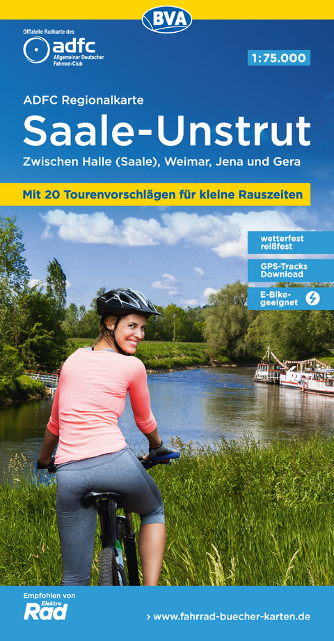ADFC-Regionalkarte Saale-Unstrut, 1:75.000, mit Tagestourenvorschl&auml;gen, rei&szlig;- und wetterfest, E-Bike-geeignet, GPS-Tracks Download