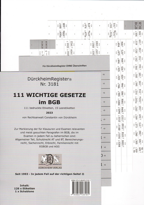 D&uuml;rckheimRegister&reg; BGB - 111 WICHTIGE &sect;&sect; im BGB - Constantin D&uuml;rckheim