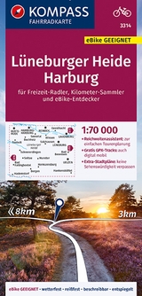 KOMPASS Fahrradkarte 3314 L&uuml;neburger Heide, Harburg mit Knotenpunkten 1:70.000