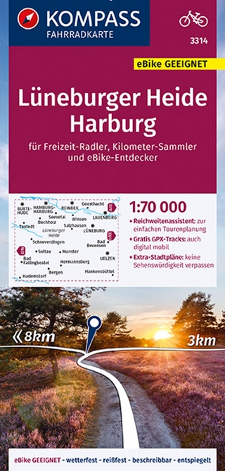 KOMPASS Fahrradkarte 3314 Lüneburger Heide, Harburg mit Knotenpunkten 1:70.000