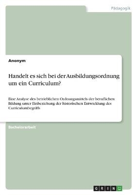 Handelt es sich bei der Ausbildungsordnung um ein Curriculum? -  Anonymous