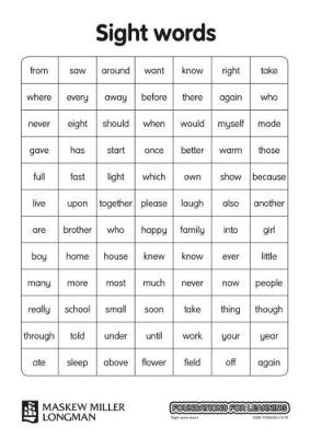 Foundations for Learning: Kit: Sight word and high frequency sheet: Grade R, 1 & 2