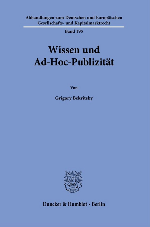 Wissen und Ad-Hoc-Publizit&auml;t. - Grigory Bekritsky