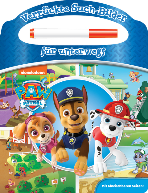 PAW Patrol - Verr&uuml;ckte Such-Bilder f&uuml;r unterwegs - Wimmelbuch - Pappbilderbuch mit Stift und abwischbaren Seiten - 