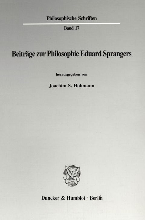 Beitr&auml;ge zur Philosophie Eduard Sprangers. - 