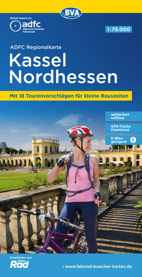 ADFC-Regionalkarte Kassel Nordhessen, 1:75.000, mit Tagestourenvorschl&auml;gen, rei&szlig;- und wetterfest, E-Bike-geeignet, GPS-Tracks-Download
