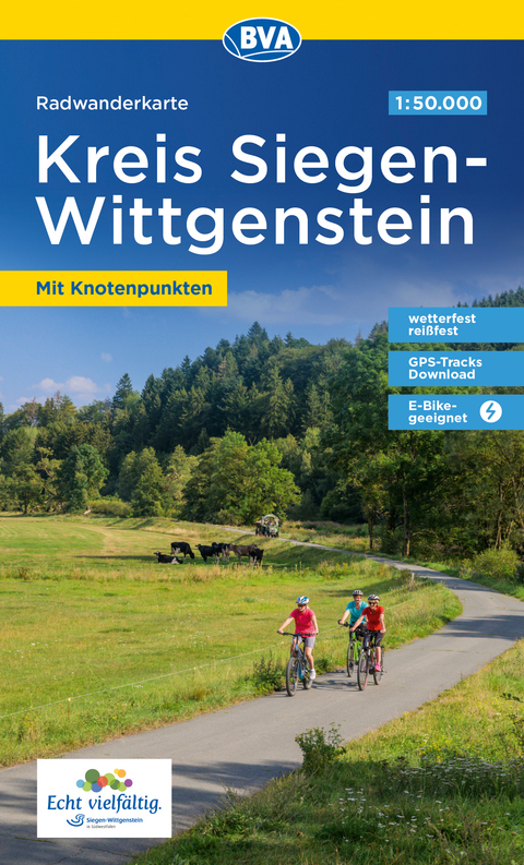Radwanderkarte BVA Kreis Siegen-Wittgenstein mit Knotenpunkten 1:50.000, rei&szlig;- und wetterfest, GPS-Tracks Download, E-Bike-geeignet