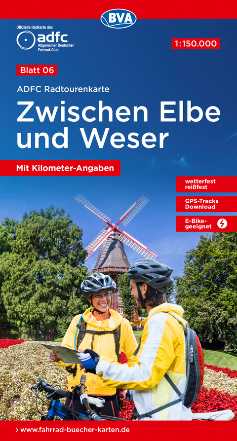 ADFC-Radtourenkarte 6 Zwischen Elbe und Weser 1:150.000, rei&szlig;- und wetterfest, E-Bike geeignet, GPS-Tracks Download, mit Bett+Bike-Symbolen, mit Kilometer-Angaben