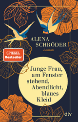 Junge Frau, am Fenster stehend, Abendlicht, blaues Kleid - Alena Schr&ouml;der