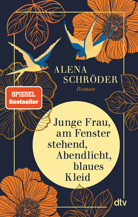 Junge Frau, am Fenster stehend, Abendlicht, blaues Kleid - Alena Schr&ouml;der