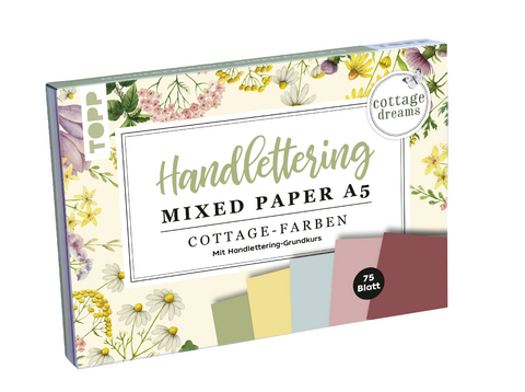 Handlettering Mixed Paper Block Cottage Dreams - Gelb, Grün, Blau, Rosa, Rot - A5 - Ludmila Blum,  Frechverlag