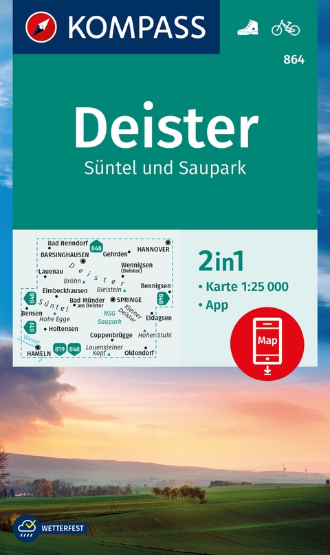 KOMPASS Wanderkarte 864 Deister, S&uuml;ntel und Saupark 1:25.000