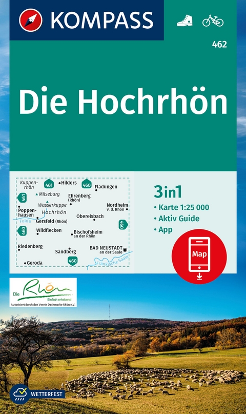 KOMPASS Wanderkarte 462 Die Hochrh&ouml;n 1:25.000