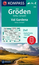 KOMPASS Wanderkarte 616 Gröden, Val Gardena, Sella, Canazei, 1:25.000 - 