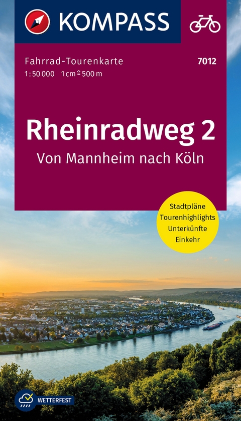 KOMPASS Fahrrad-Tourenkarte Rheinradweg 2, von Mannheim nach K&ouml;ln 1:50.000