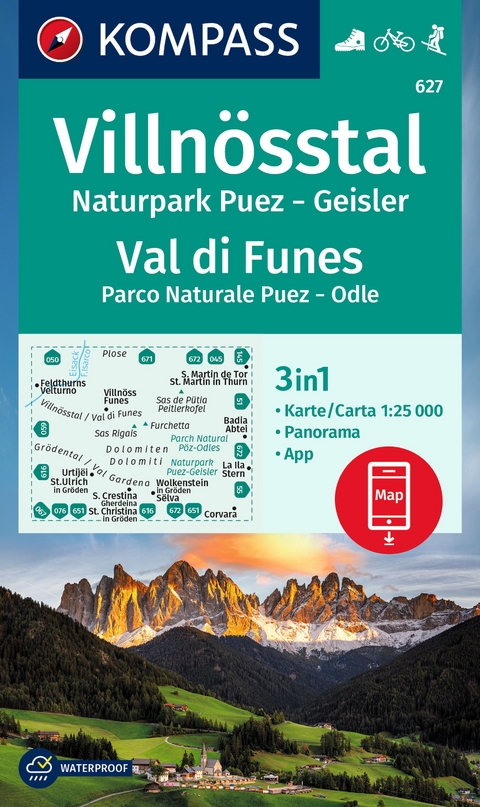 KOMPASS Wanderkarte 627 Villn&ouml;sstal, Val di Funes, 1:25.000