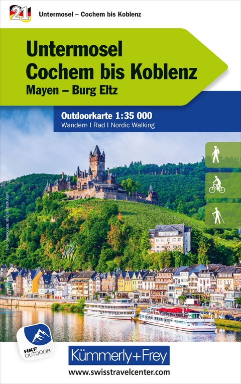 K&uuml;mmerly+Frey Outdoorkarte Deutschland 21 Untermosel, Cochem bis Koblenz 1:35.000
