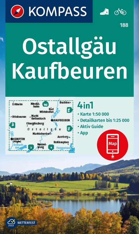 KOMPASS Wanderkarte 188 Ostallg&auml;u, Kaufbeuren 1:50.000