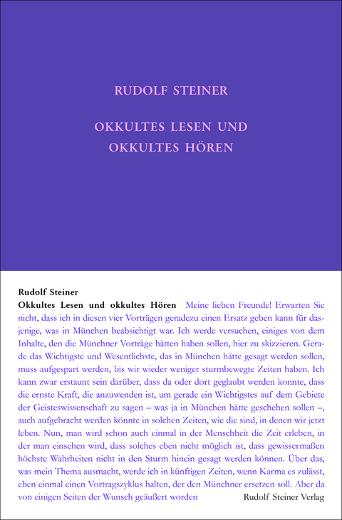 Okkultes Lesen und okkultes H&ouml;ren - Rudolf Steiner