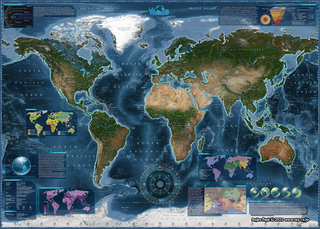 Satelliten Weltkarte, englisch, matt lackiert