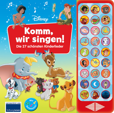 Disney - Komm, wir singen! Die 27 sch&ouml;nsten Kinderlieder - 27-Button-Soundbuch - Liederbuch mit Noten zum Mitsingen - 