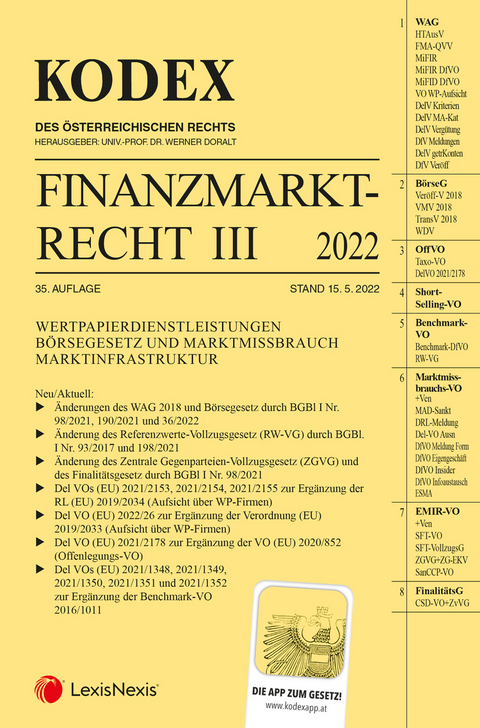 Kodex Finanzmarktrecht Band III 2022 - 