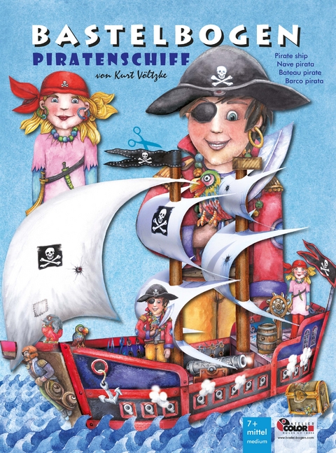 Piratenschiff Bastelbogen mit Piraten und Schatz zum Spielen