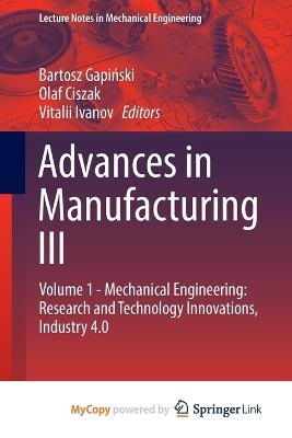 Advances in Manufacturing III