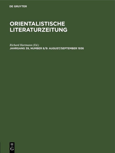 Orientalistische Literaturzeitung / August/September 1936 - 