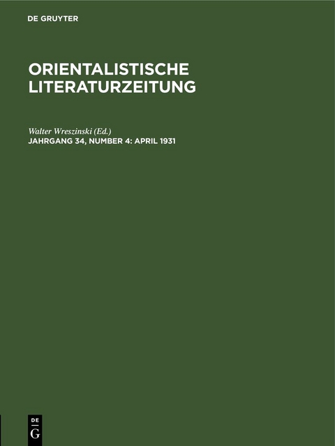 Orientalistische Literaturzeitung / April 1931 - 