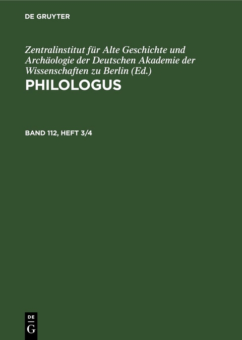 Philologus / Philologus. Band 112, Heft 3/4