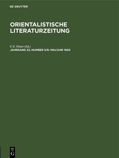Orientalistische Literaturzeitung / Mai/Juni 1920 - 