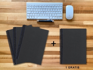 A 4 Notizbuch - Set, 3+1 gratis, Luxury 80 Seiten SCHWARZ ONYX GLITTER-OPTIK, kariert 10x10mm