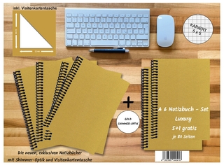 A 6 Notizbuch - Set, 4+2 gratis, Luxury 80 Seiten GOLD GMUND SHIMMER, kariert 5x5mm