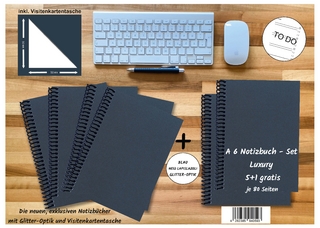 A 6 Notizbuch - Set, 4+2 gratis, Luxury 80 Seiten BLAU NEW LAPISLAZULI GLITTER-OPTIK, to do